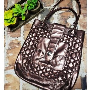 Metallic leather tote bag